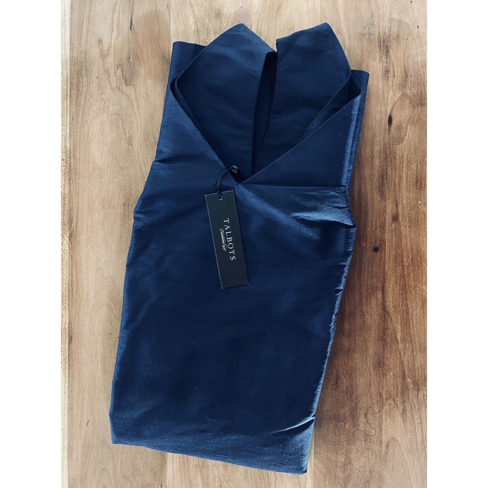 Talbots Woman's 100% Silk‎ Navy Blue Dress Lined Size 12 Petites Sleeveless NWT